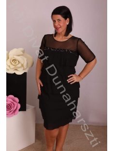 Szyk Fekete Fodros-Strasszos Alkalmi ruha