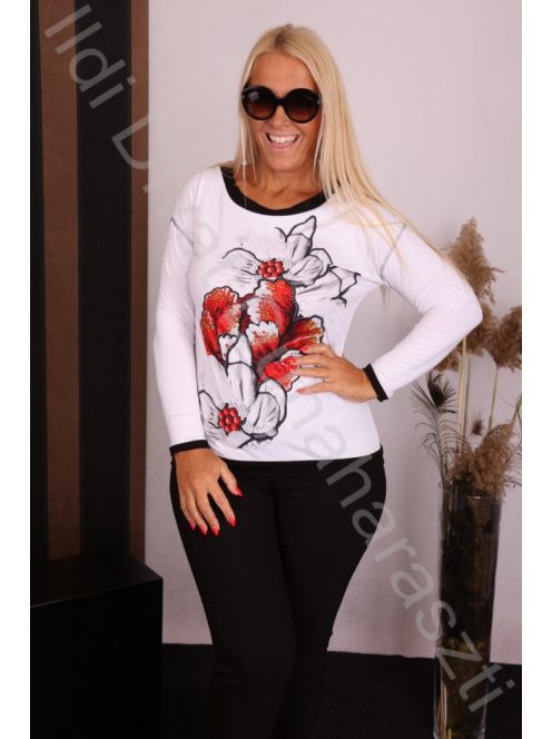 Livello Piros Virágos hosszú ujjú felső