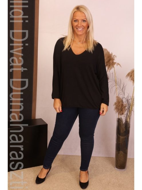 Basic V Nyakú Fekete Kötött Felső