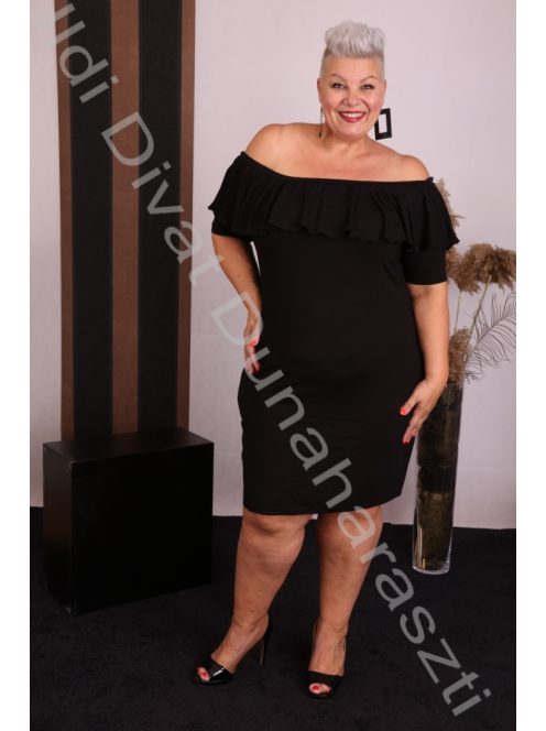 Beauty Fashion Fekete Gumis vállú ruha