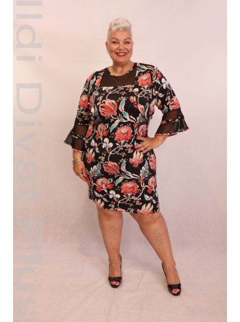 Beauty Sötétkék Alapon Piros Virág Mintás Komplé