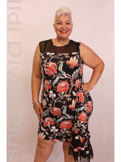 Beauty Sötétkék Alapon Piros Virág Mintás Komplé