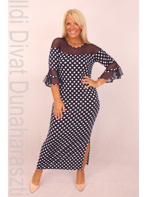 Beauty Fashion Kék-Fehér Pöttyös Maxi Ruha-M