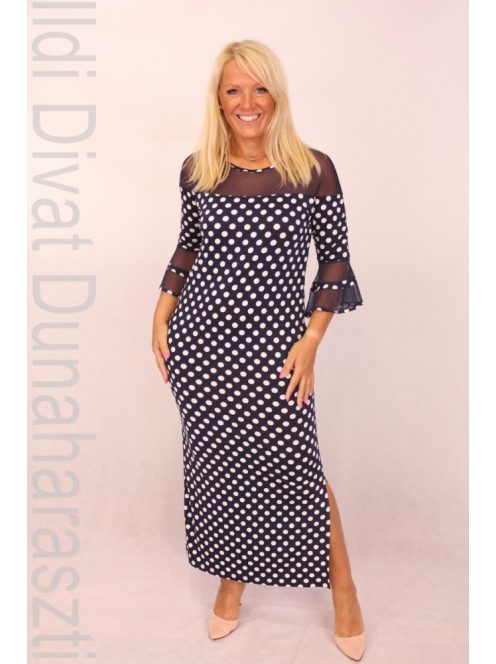 Beauty Fashion Kék-Fehér Pöttyös Maxi Ruha-M