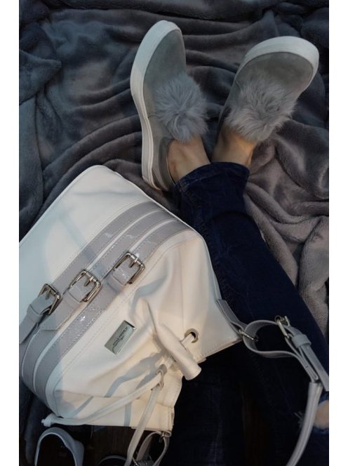 Avanti szürke szőrmés bőr cipő