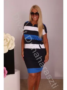 Soley Sötétkék-Kék-Fehér Csíkos Ruha