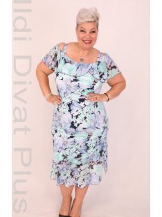 Ajso Kék-Pink Virágos Fodros Ruha