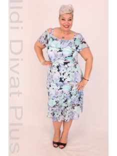 Ajso Kék-Pink Virágos Fodros Ruha