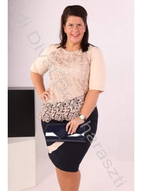 Classis Bézs-kék csipkeruha