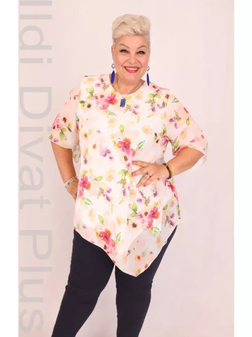 Eko Fehér-Sárga Virágos Muszlin Tunika