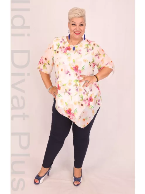 Eko Fehér-Sárga Virágos Muszlin Tunika