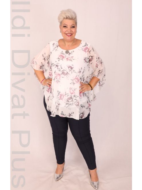 Dorian Ekrü-Púder-Szürke Virágos Blúz