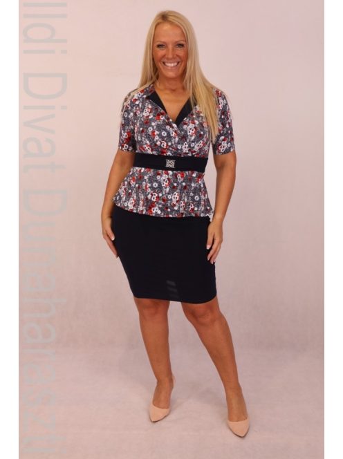 Riva Kék-Piros Virágos Ruha