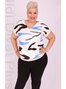 Emi Ekrü-Királykék Mintás Blúz