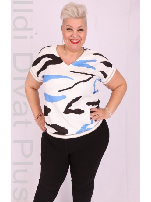 Emi Ekrü-Királykék Mintás Blúz