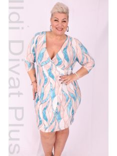 RK9 Türkiz-Beige Levélmintás Ruha