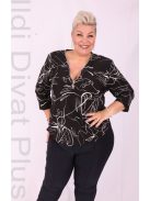 Ilona Zippes Nyakú Fekete-Fehér Mintás Felső