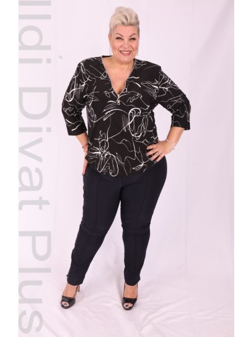 Ilona Zippes Nyakú Fekete-Fehér Mintás Felső