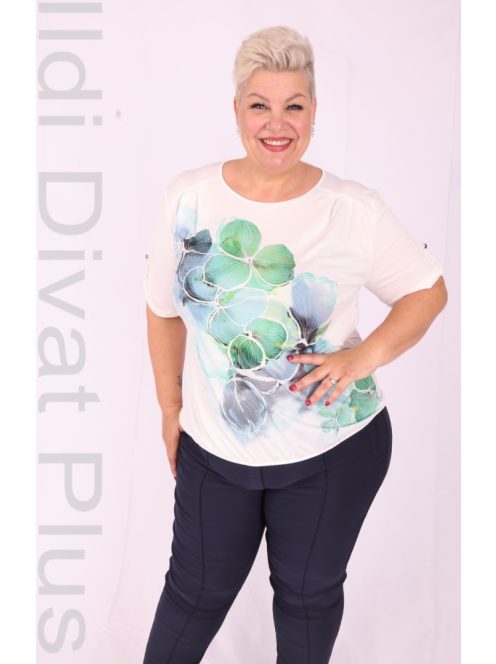 TKW Ekrü-Zöld Virágos Felső