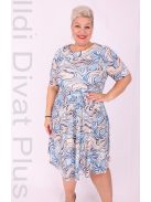 RK9 Beige-Kék Mintás A-vonalú Ruha