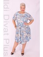 RK9 Beige-Kék Mintás A-vonalú Ruha