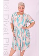 RK9 Beige-Zöld Mintás A-vonalú Ruha