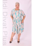 RK9 Beige-Zöld Mintás A-vonalú Ruha