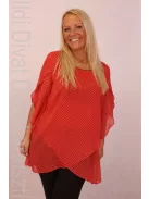 Irez Korall Alapon Fekete Pöttyös Muszlin Tunika