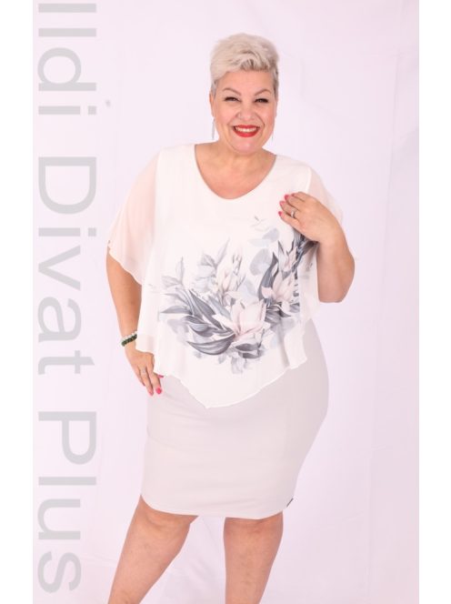 Botega Elena Ekrü-Szürke Virágos Ruha