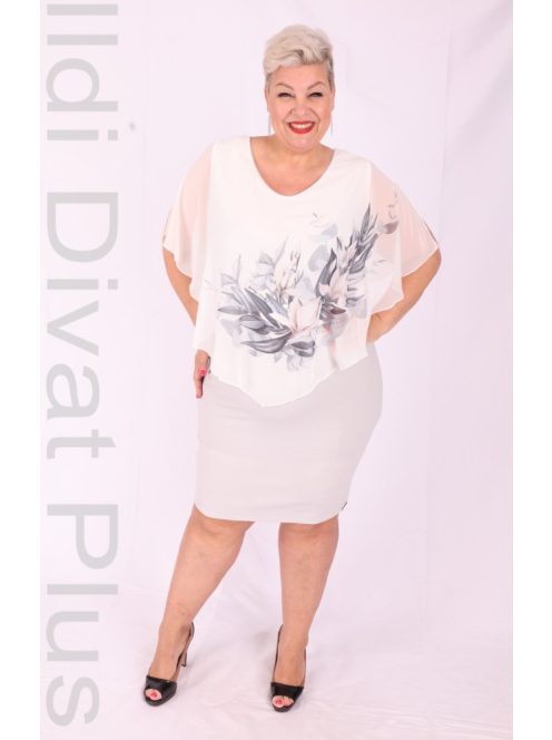 Botega Elena Ekrü-Szürke Virágos Ruha