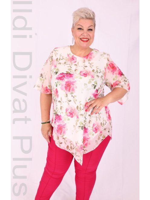 Eko Ekrü-Pink Virágmintás Tunika