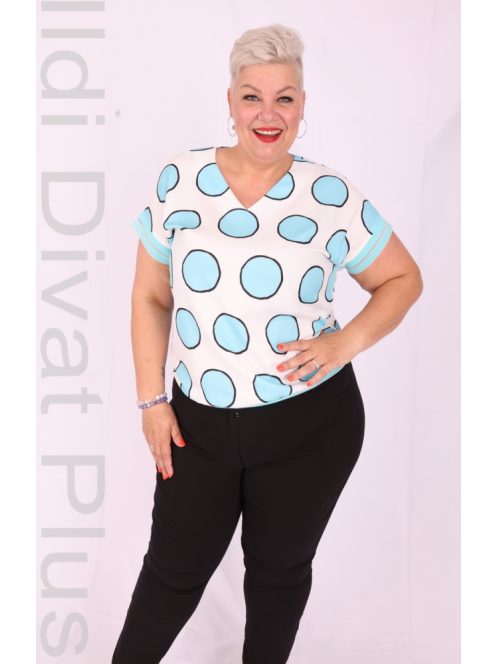 Emi Fehér-Türkiz Pöttyös Blúz