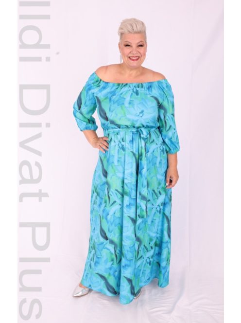 Trynite Kék-Zöld Virágos Maxi Ruha