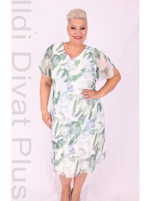 Exclusíve Kék-Zöld Virágos Muszlin Ruha