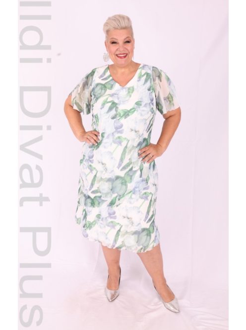 Exclusíve Kék-Zöld Virágos Muszlin Ruha