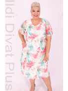 Luna Zöld-Piros Virágos Muszlin Ruha