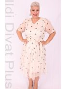 Margo Beige-Fekete Pöttyös Muszlin Ruha