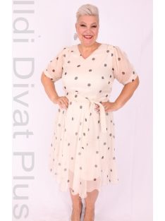 Margo Beige-Fekete Pöttyös Muszlin Ruha