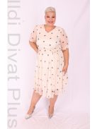 Margo Beige-Fekete Pöttyös Muszlin Ruha