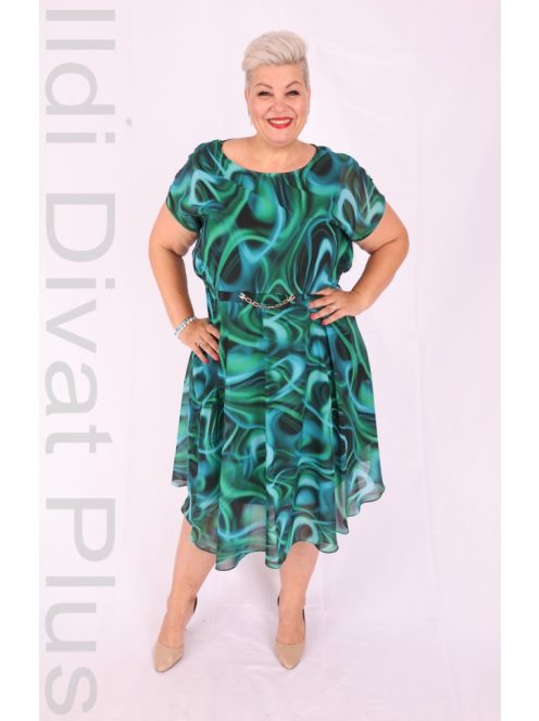 Trynite Zöld-Kék Mintás Muszlin Ruha