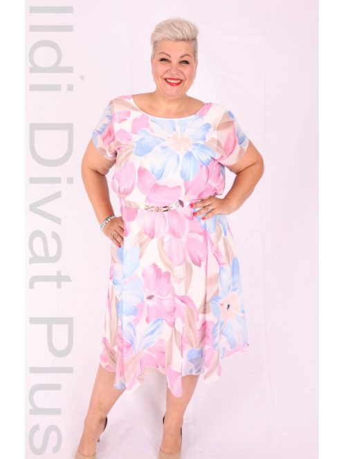 Trynite Púder-Kék Mintás Muszlin Ruha