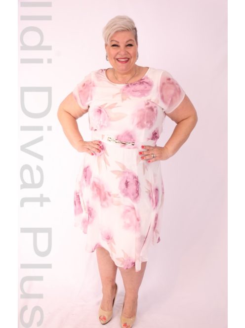 Trynite Ekrü-Púder Virágos A Vonalú Ruha