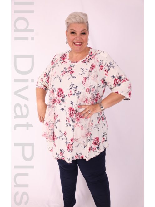 Harlex Ekrü-Pink Virágos Tunika