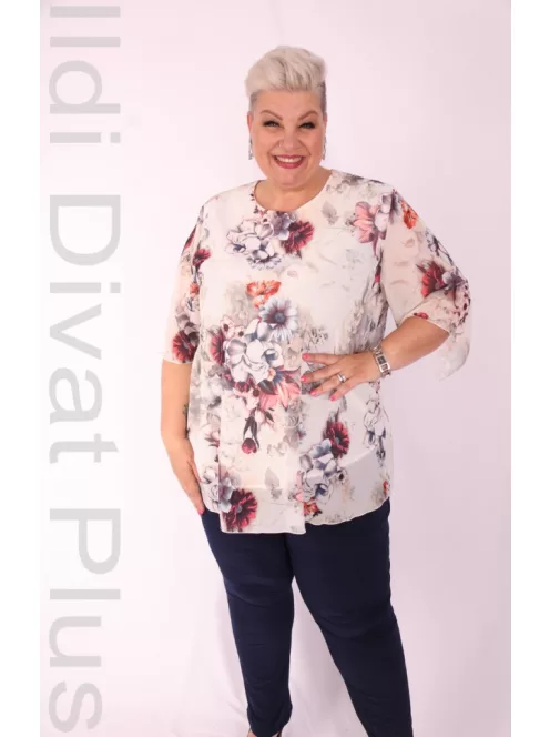 Eko Ekrü-Narancs Virágos Muszlin Tunika