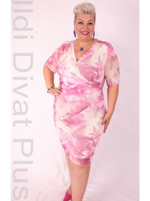 Trynite Ekrü-Rózsaszín Virágos  Ruha