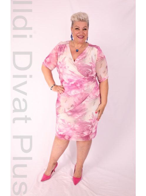 Trynite Ekrü-Rózsaszín Virágos  Ruha