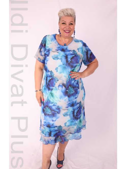 Exclusíve Kék-Menta Virágos Muszlin Ruha