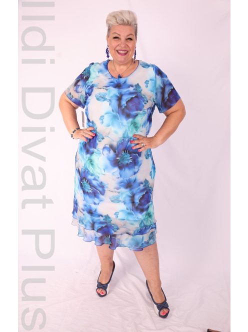 Exclusíve Kék-Menta Virágos Muszlin Ruha