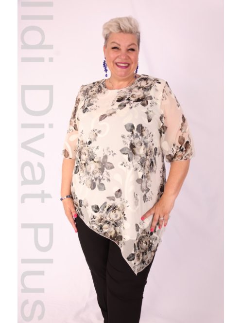 Eko Beige-Keki Virágmintás Muszlin Tunika