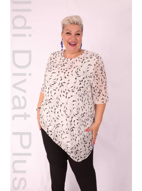 Eko Ekrü-Fekete-Arany Mintás Muszlin Tunika